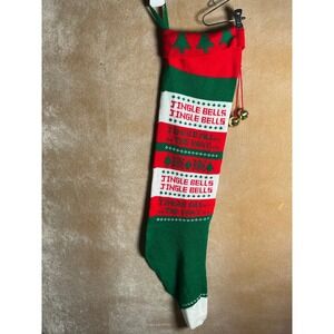 Christmas Stocking Jingle Bells Jingle All The Way Red‎ Green White Knit Bells